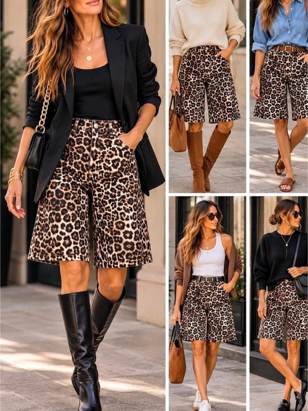 CELLO Leopard Mid Waisted Baggy Bermuda Shorts Leopard Print Bermuda Shorts xs